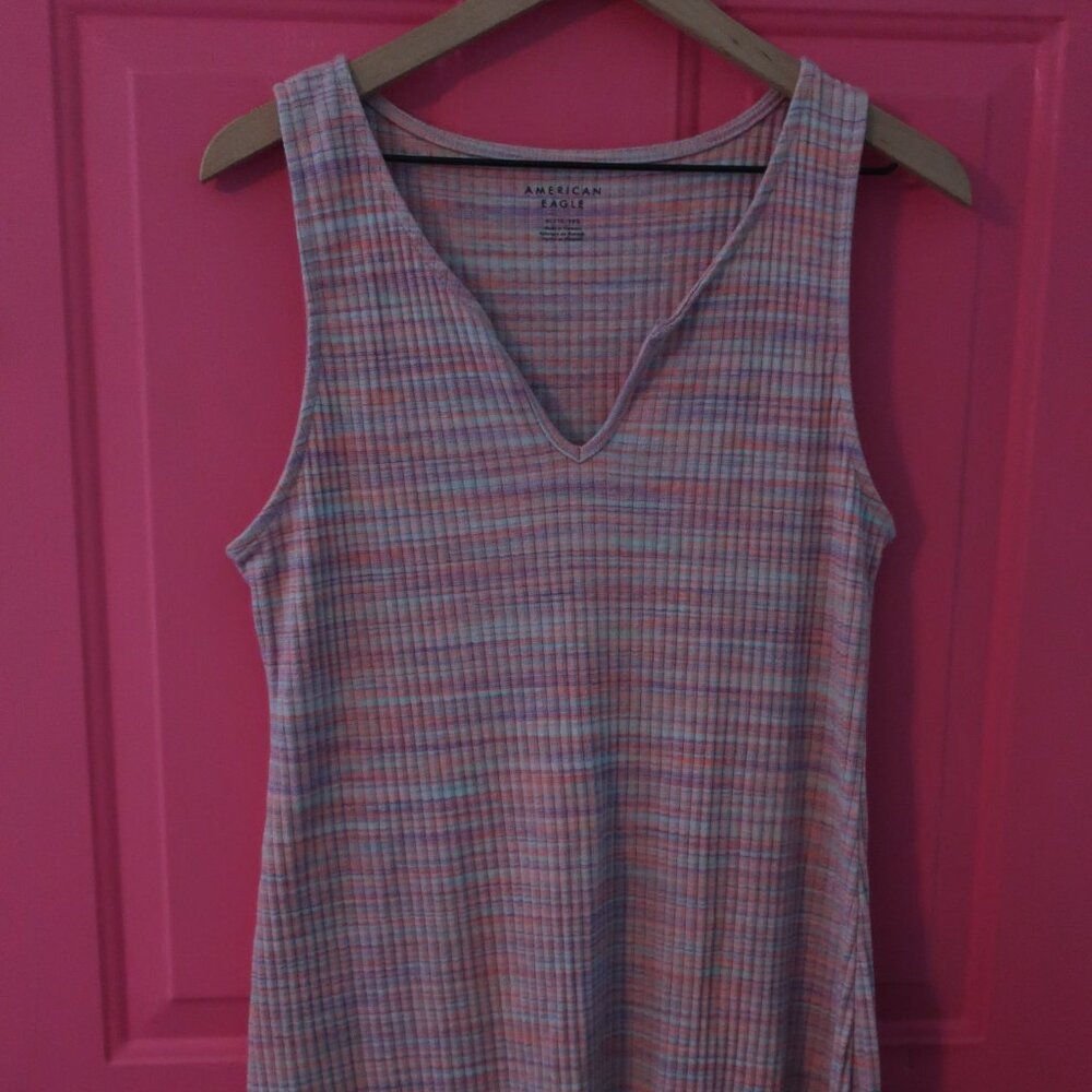 AMERICAN EAGLE Multicolor Ribbed Sleeveless Mini Dress Bodycon Notch Neckline